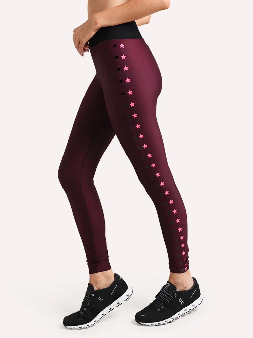 Ultracor Flash Ko High Rise Leggings in Burgundy with Stars, Size XXS